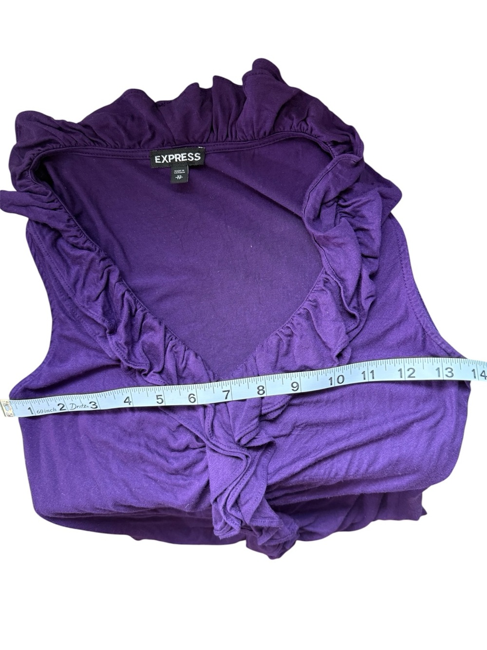 Express purple ruffle and ruched stretchy sleeveless top size XS, fit like small - Picture 4 of 5